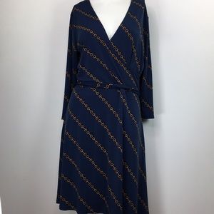 Leota printed navy blue dress size L 3/4 sleeve